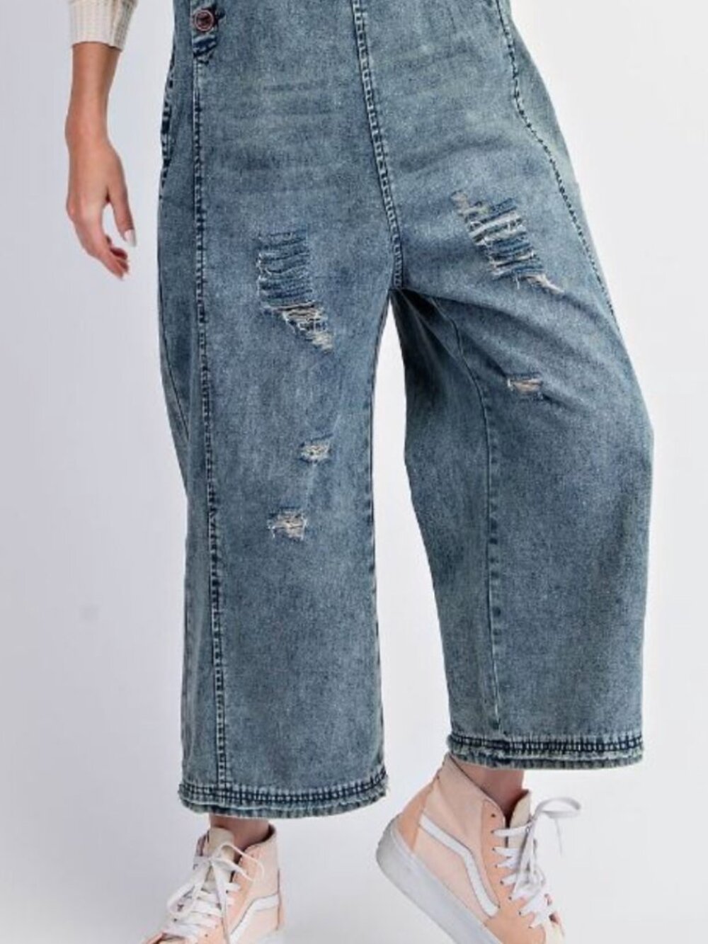 Easel Washed Denim Loose Fit Overalls - Picture 3 of 5